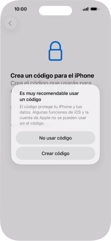 Si desactivas la función, pulsa No usar código.