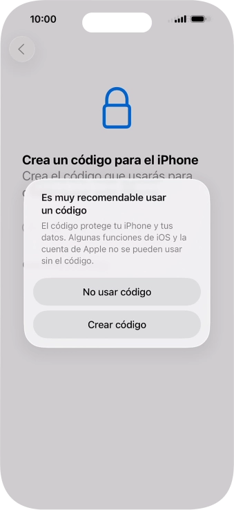 Si desactivas la función, pulsa No usar código.
