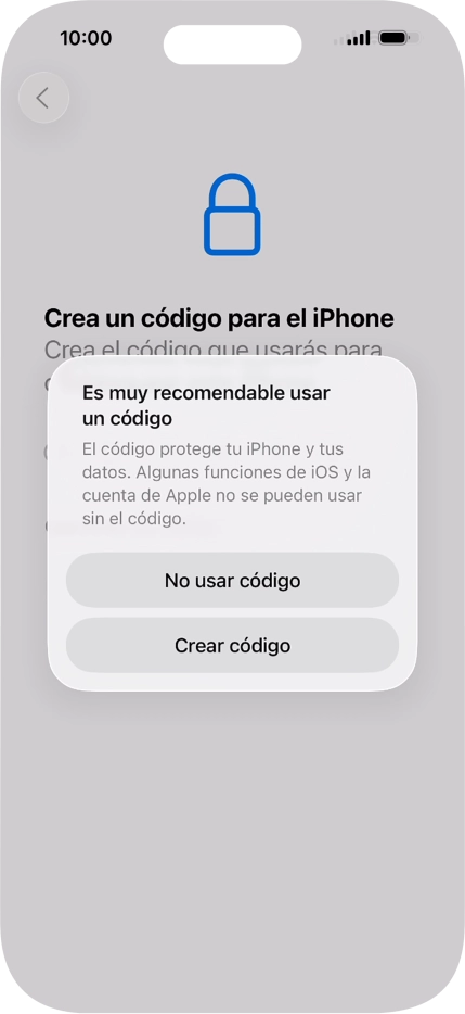 Si desactivas la función, pulsa No usar código.