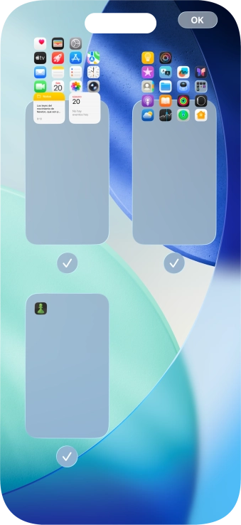 Pulsa en los campos bajo las páginas deseadas de la pantalla de inicio para activar o desactivar la visualización de páginas.