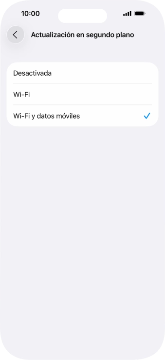 Para desactivar la actualización de apps en ejecución, pulsa Desactivada.