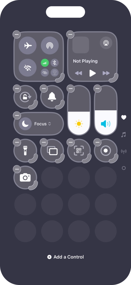 Press Add a Control and follow the instructions on the screen to add the required function to Control Centre.