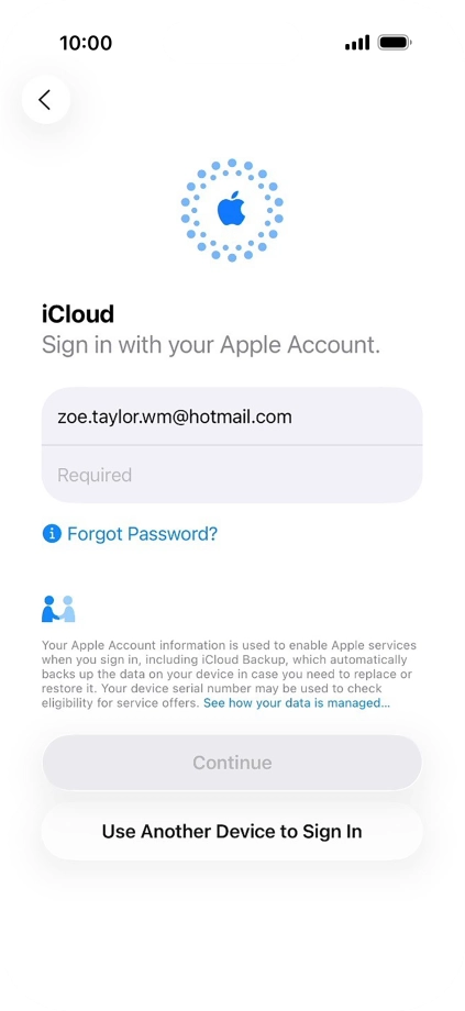 Press Required and key in the password for your Apple Account.