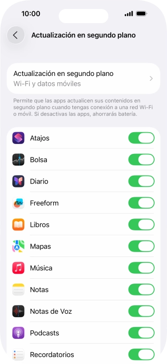 Pulsa Actualización en segundo plano.