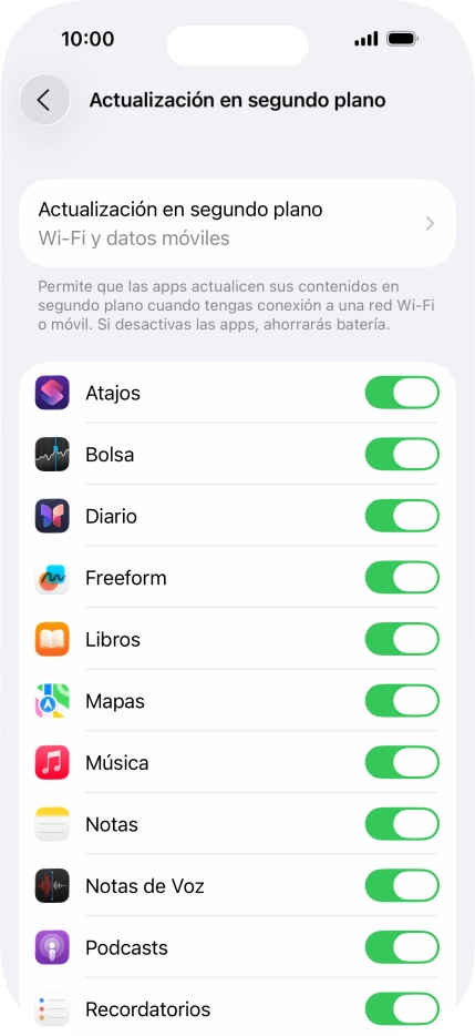 Pulsa Actualización en segundo plano.