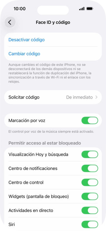 Pulsa Desactivar código e introduce el código de seguridad.