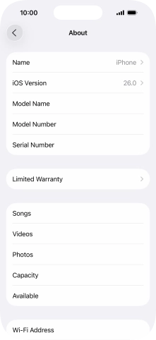 Your phone's software version is displayed next to iOS Version.