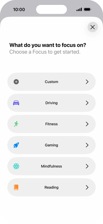 Press the required focus mode and follow the instructions on the screen to add the selected focus mode.