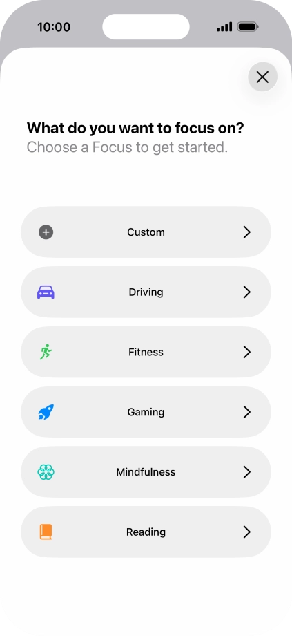 Press the required focus mode and follow the instructions on the screen to add the selected focus mode.