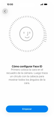 Pulsa Empezar y sigue las indicaciones de la pantalla para crear un código de seguridad con la función de reconocimiento facial (Face ID).