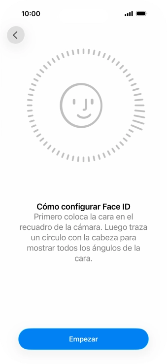 Pulsa Empezar y sigue las indicaciones de la pantalla para crear un código de seguridad con la función de reconocimiento facial (Face ID).