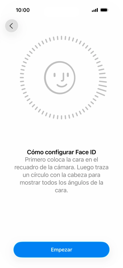 Pulsa Empezar y sigue las indicaciones de la pantalla para crear un código de seguridad con la función de reconocimiento facial (Face ID).