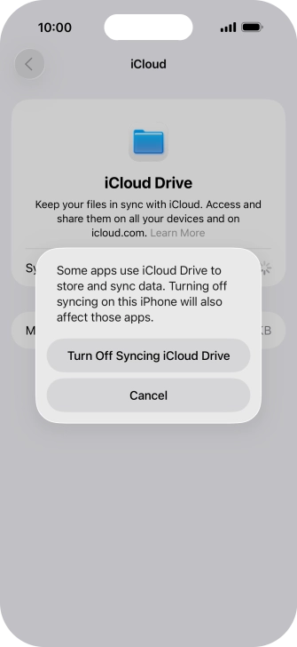 If you turn off the function, press Turn Off Syncing iCloud Drive.