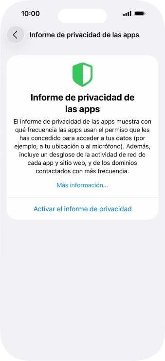 Pulsa Activar el informe de privacidad para activar la función.
