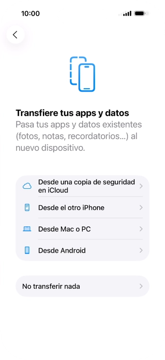 Pulsa No transferir nada y sigue las indicaciones de la pantalla para finalizar la activación del teléfono.