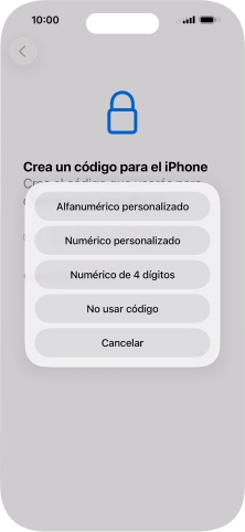 Sigue las indicaciones de la pantalla para activar el uso del código de seguridad o pulsa No usar código.