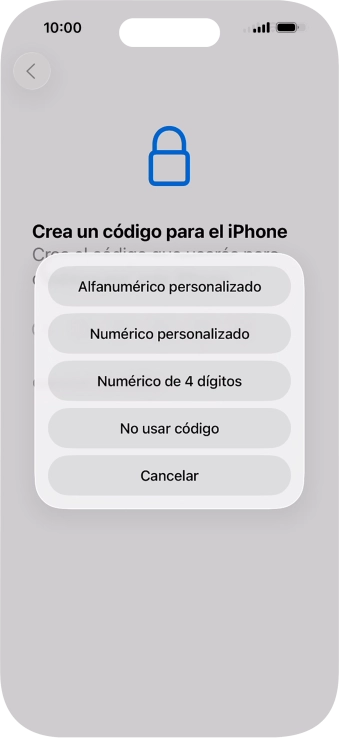 Sigue las indicaciones de la pantalla para activar el uso del código de seguridad o pulsa No usar código.