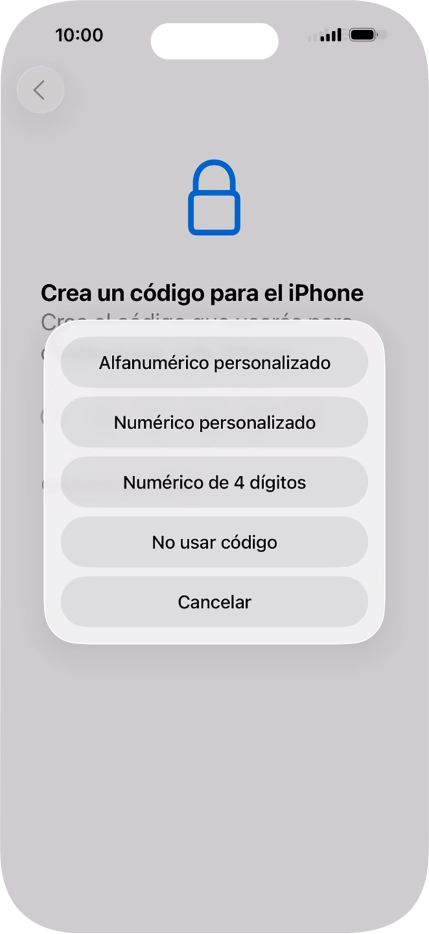 Sigue las indicaciones de la pantalla para activar el uso del código de seguridad o pulsa No usar código.