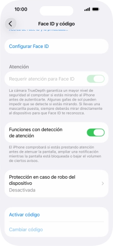 Pulsa Activar código e introduce un código de seguridad de libre elección dos veces seguidas.