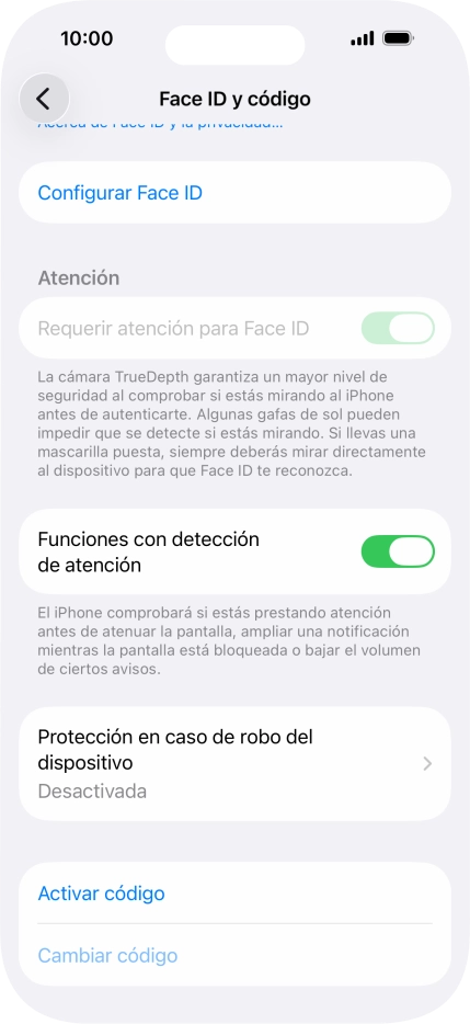 Pulsa Activar código e introduce un código de seguridad de libre elección dos veces seguidas.