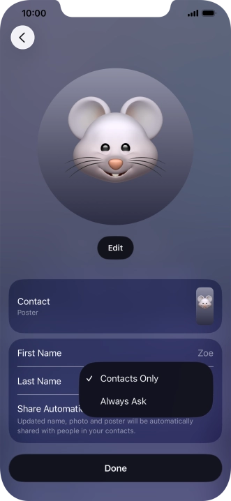 Press the required setting.