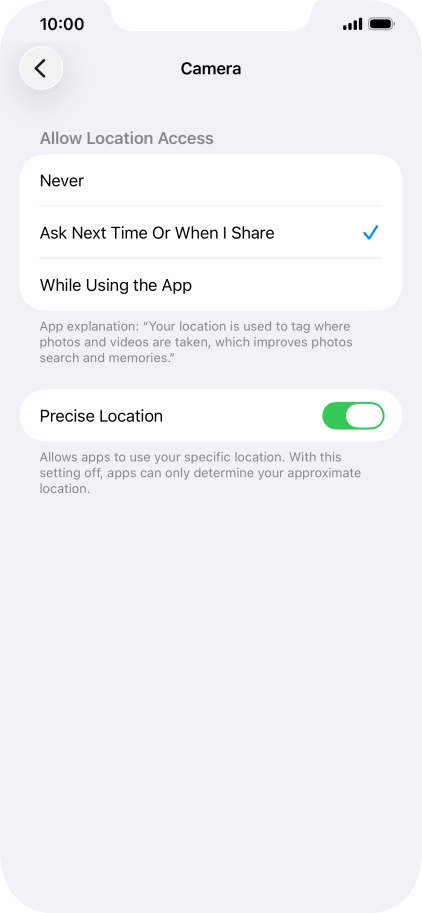 Press the required setting to turn the function on or off.
