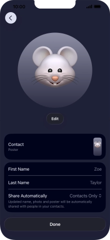 Press the name fields and follow the instructions on the screen to edit your name on the Contact Poster.