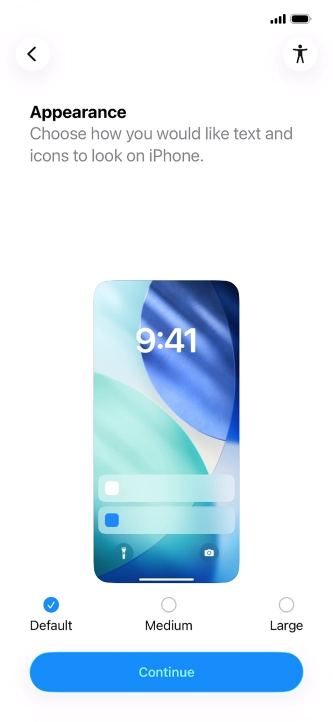 Select the required text and icon size on your phone and press Continue.
