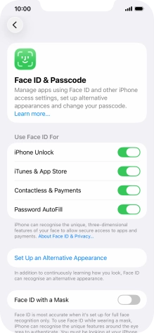 Press the indicators next to the required settings to turn them on or off.