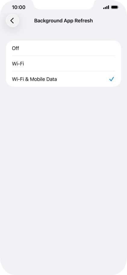 To turn off background refresh of apps, press Off.
