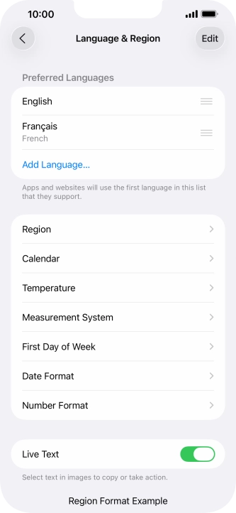 To subsequently select another language as the default language, press the move icon next to the required language and drag it to the top of the list.