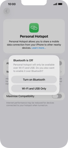 If Wi-Fi is turned on, press Wi-Fi and USB Only.