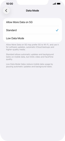 Press the required setting.