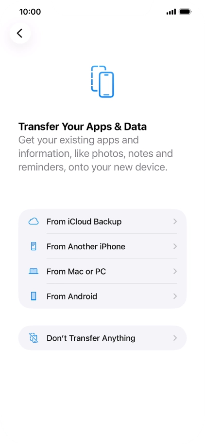 Press Don't Transfer Anything and follow the instructions on the screen to finish the activation.