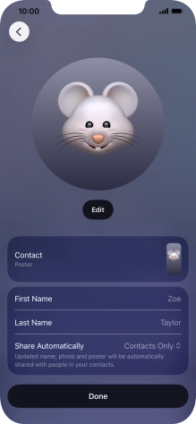 Press the name fields and follow the instructions on the screen to edit your name on the Contact Poster.