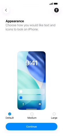 Select the required text and icon size on your phone and press Continue.