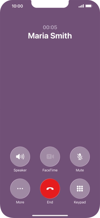 Press the end call icon to end the call and return to the home screen.