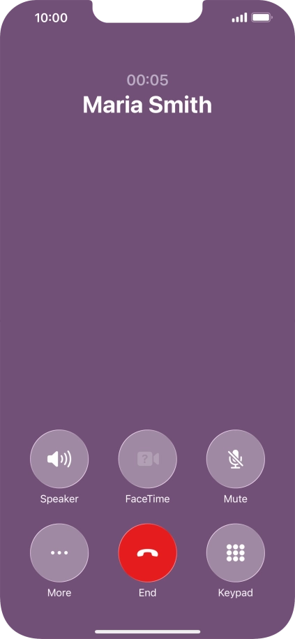 Press the end call icon to end the call and return to the home screen.