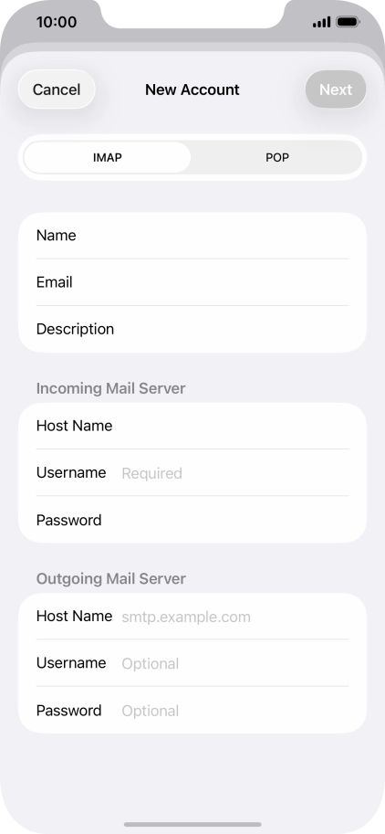 Press Username and key in the username for your email account.
