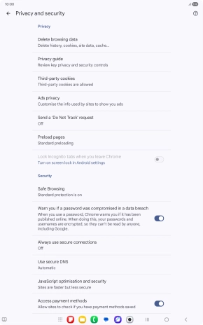 Press Delete browsing data.