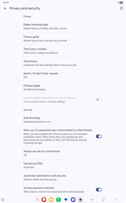 Press Delete browsing data.