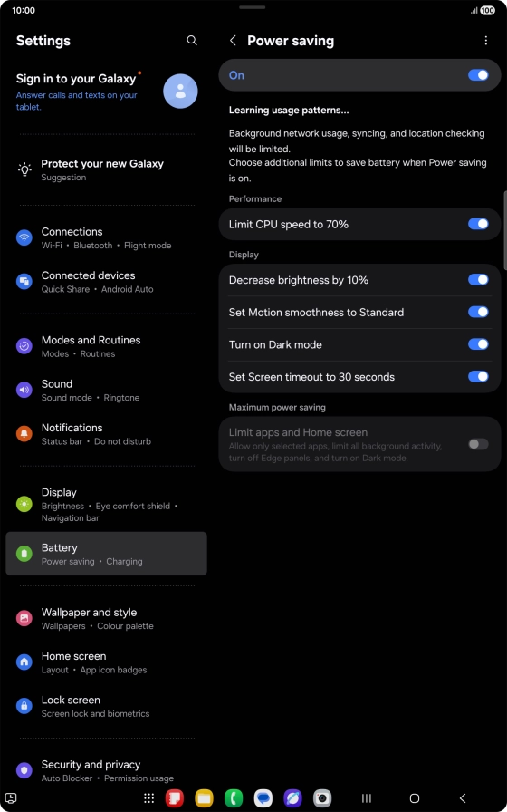 Press the indicators next to the required settings to turn the functions on or off.