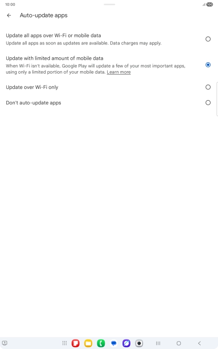 To turn on automatic update of apps using mobile network, press Update all apps over Wi-Fi or mobile data.