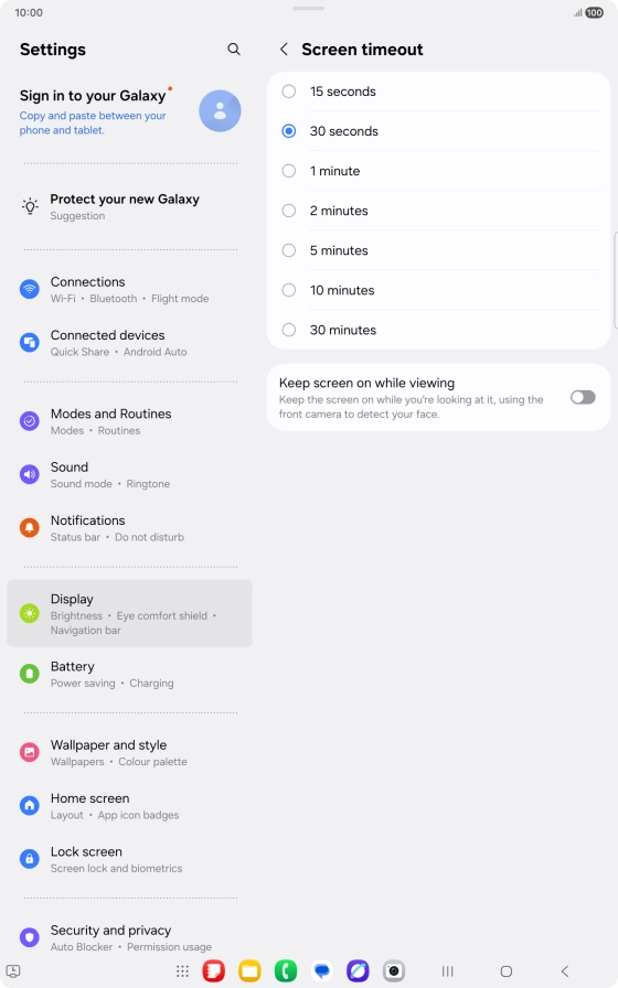 Press the required setting.