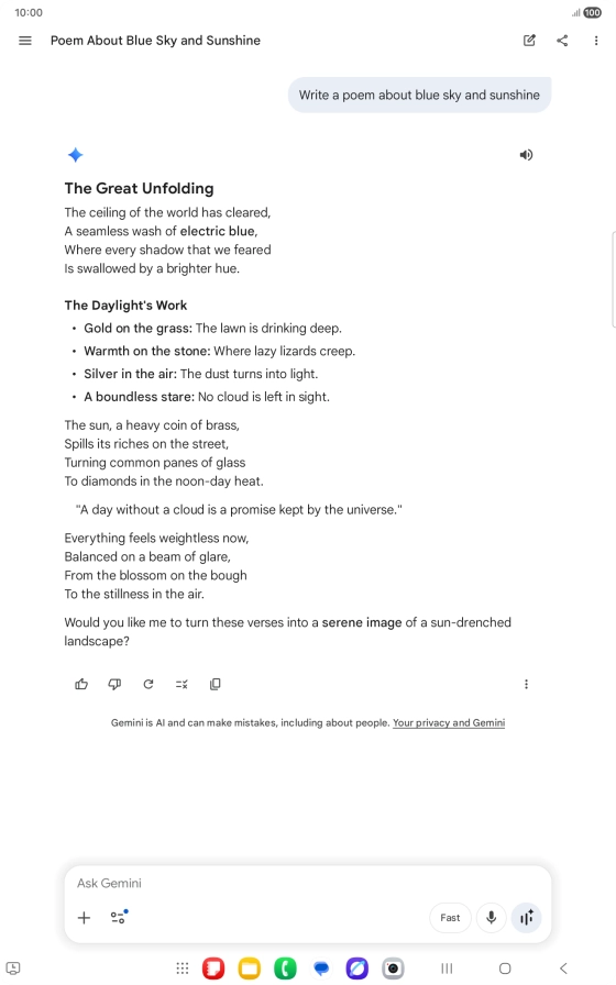 You can ask Gemini to generate a text based on your description.