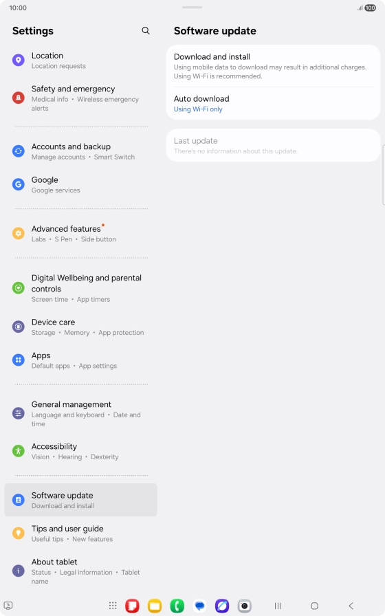 Press Download and install. If a new software version is available, it's displayed. Follow the instructions on the screen to update the tablet software.