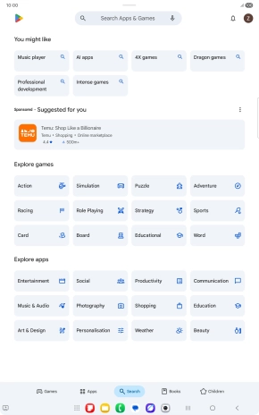 Press the search field.