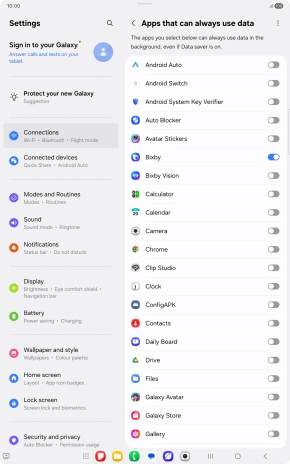 Press the indicators next to the required apps to turn the function on or off.