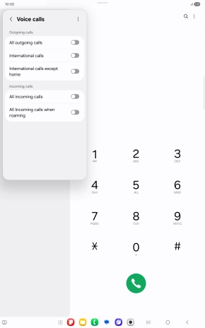 Press the indicator next to the required barring type to turn the function on or off.