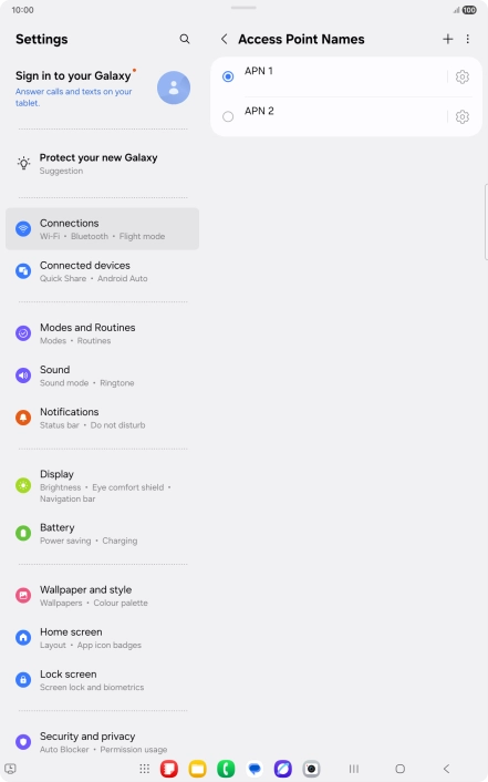Press the field next to the data connection to activate it.